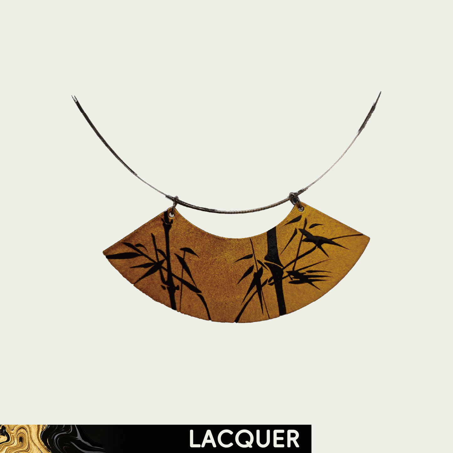 Black Bamboo in Gold Lacquer Hand Painted Necklace