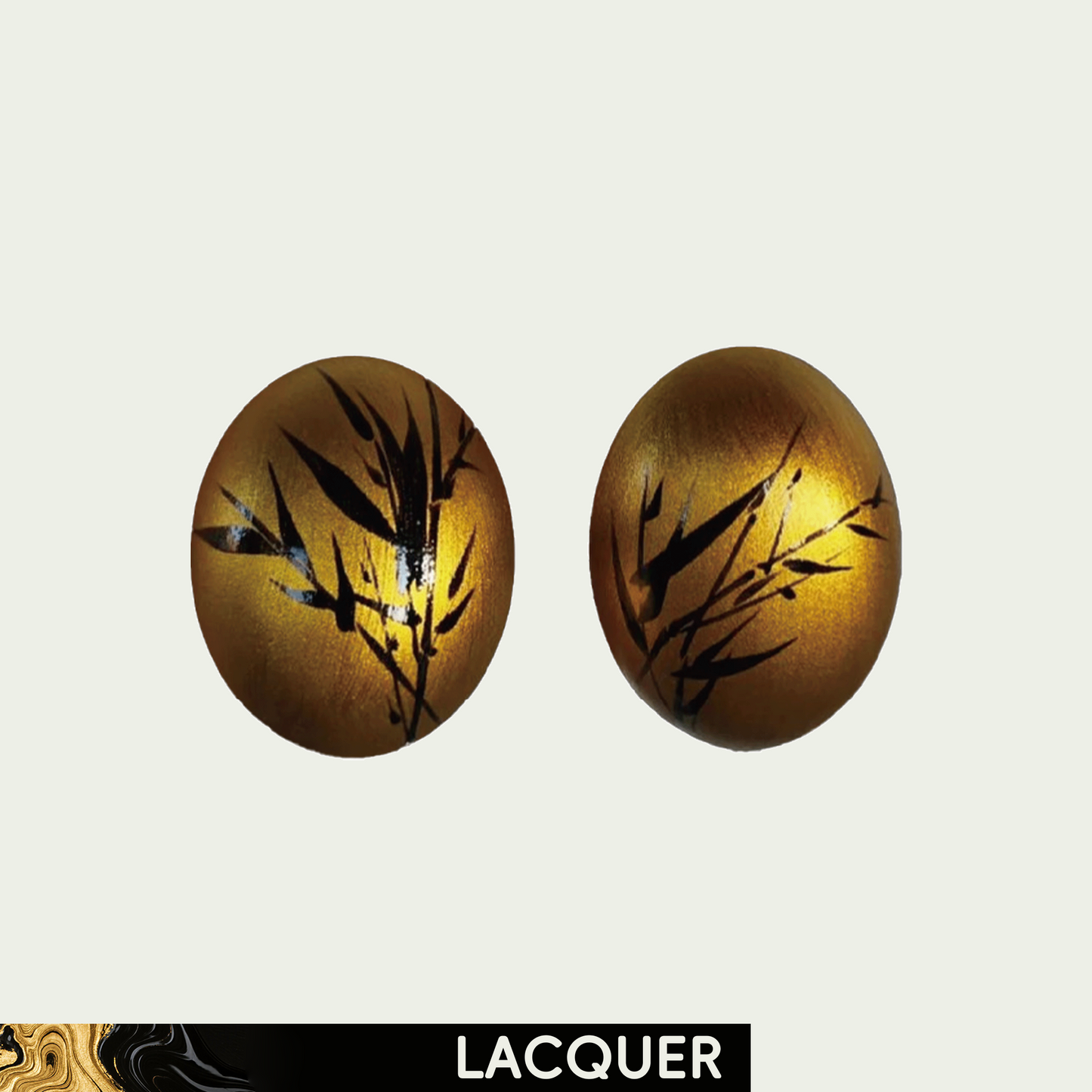 Black Bamboo in Gold Lacquer Hand Painted Ear Stud A