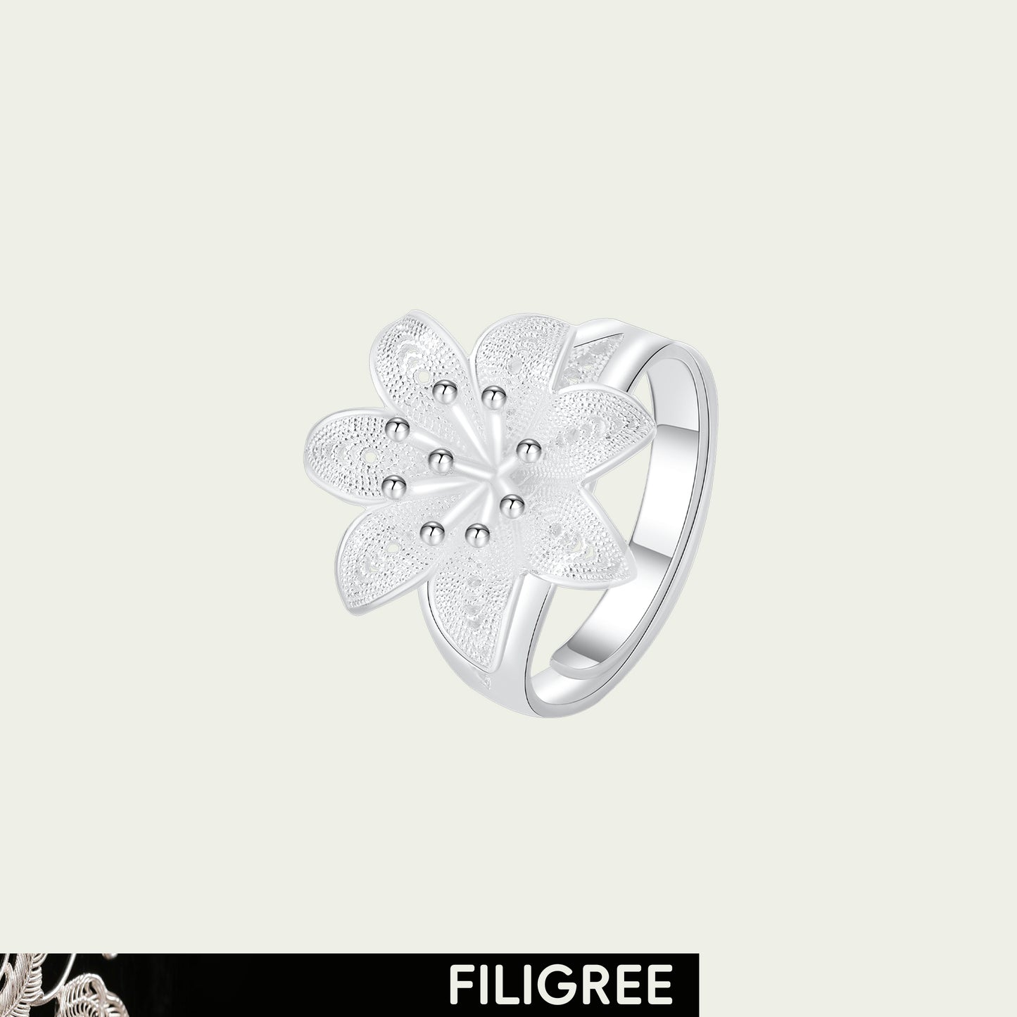 Lily (Blossoms) Filigree Inlay Ring