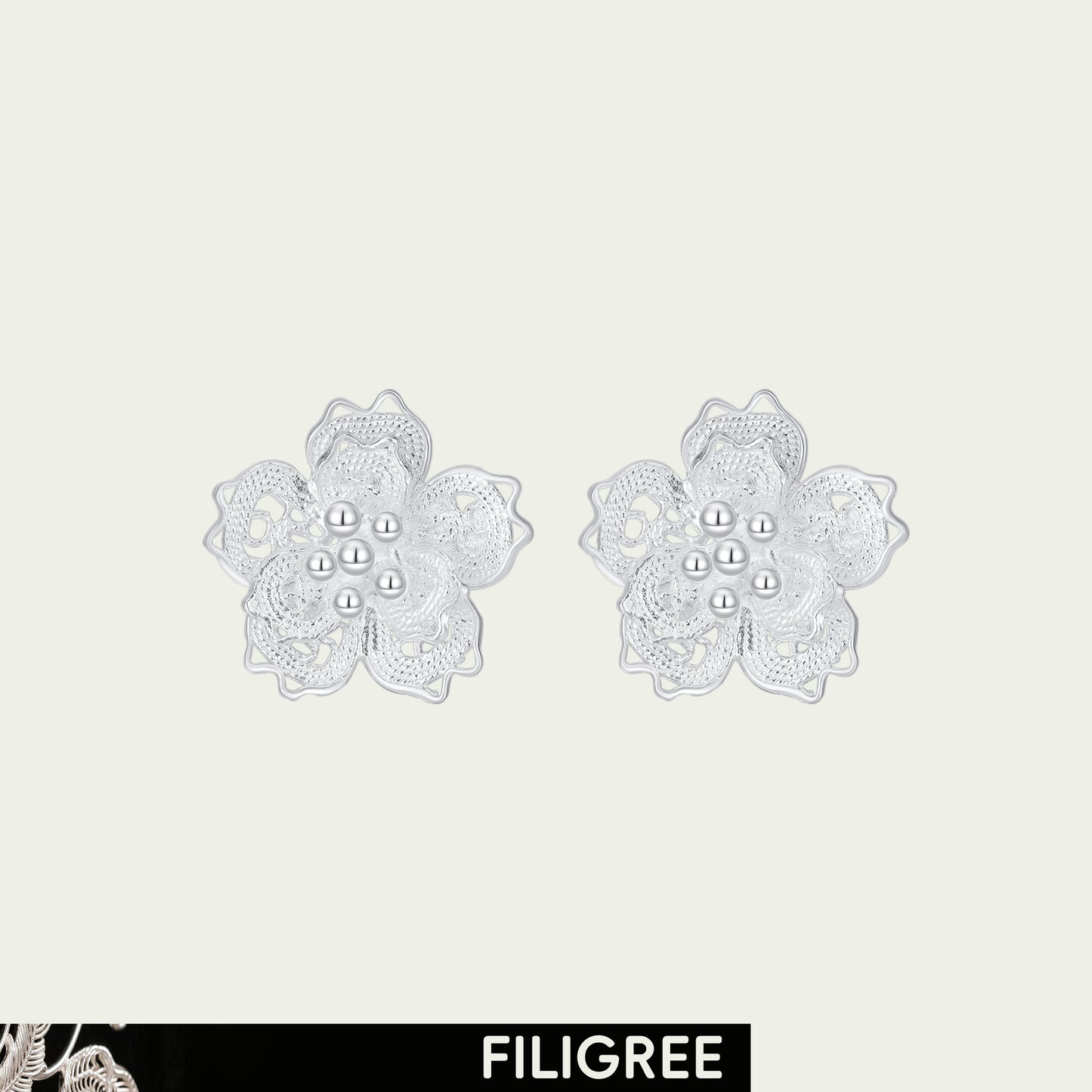 Sakura (Blossoms) Filigree Inlay Ear Stud