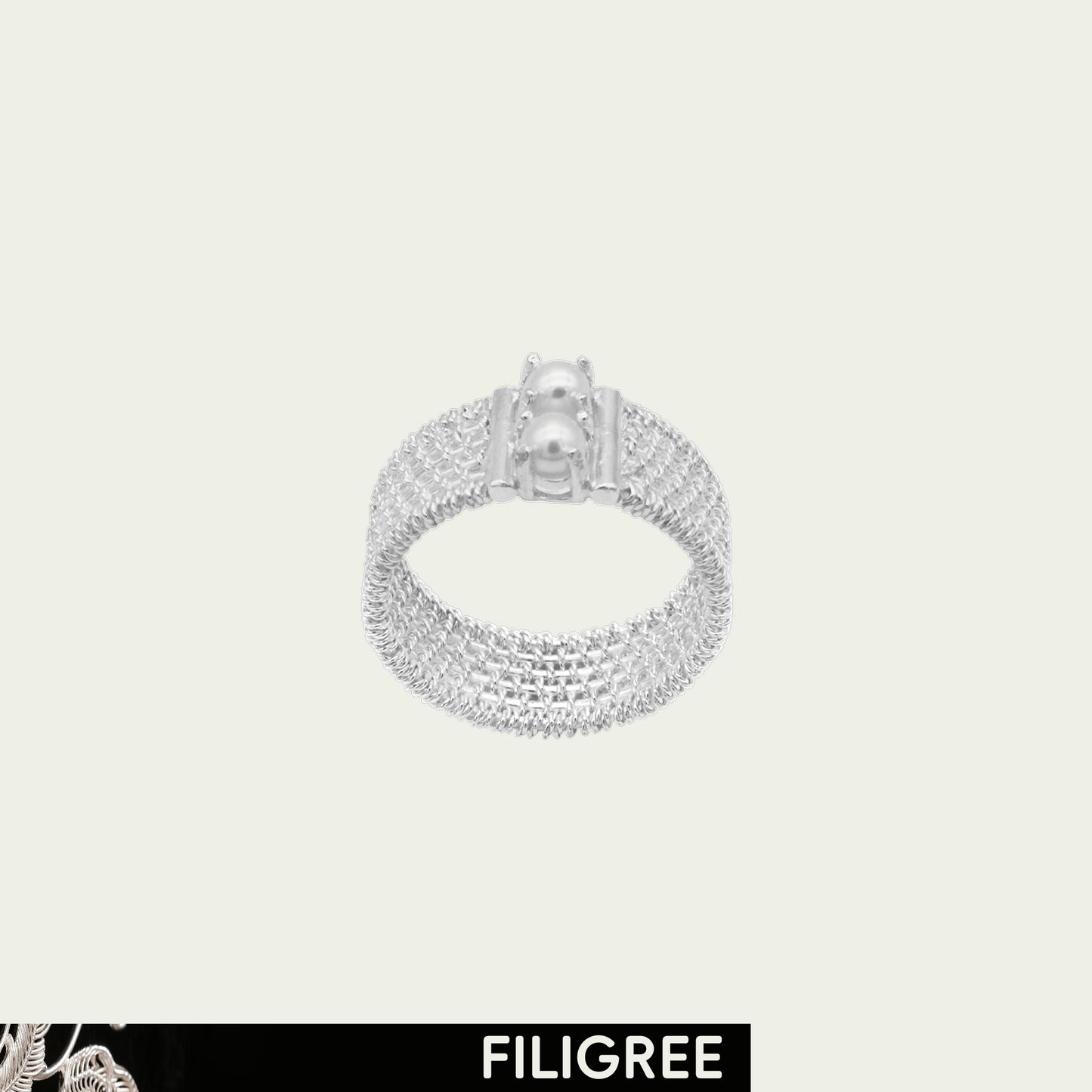 Pearl Silk Net (Knit) Filigree Inlay Ring