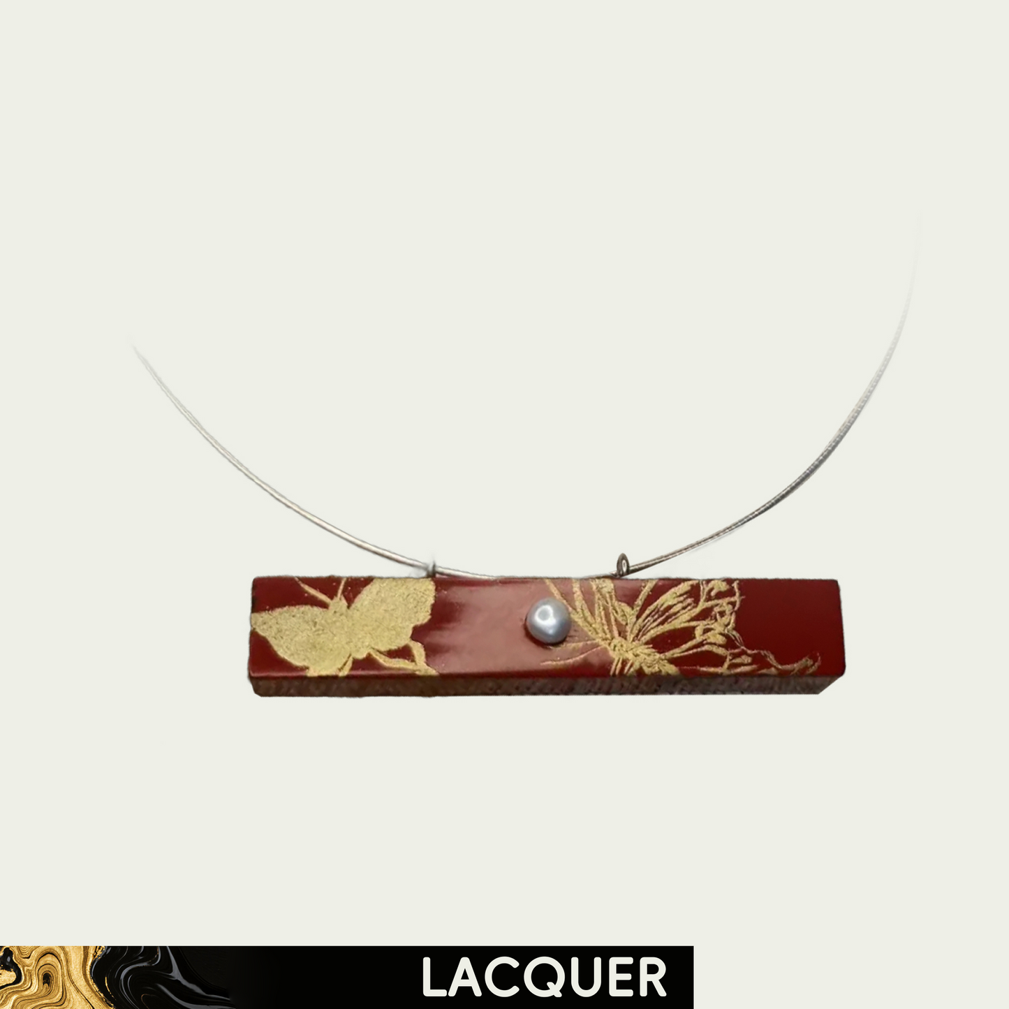 UAE Princess Hend's Choice: Golden Butterfly in Red Lacquer Hand Painted Necklace C