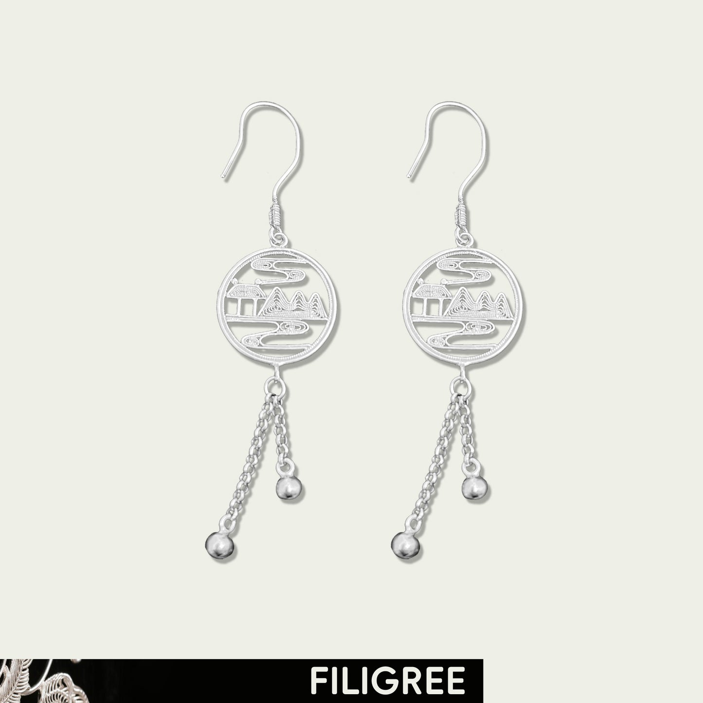 Ink Landscape Filigree Inlay Earring