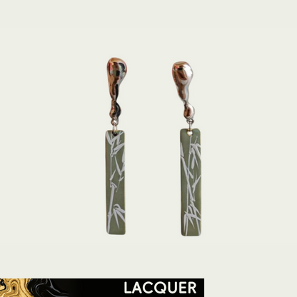 White Bamboo in Sage Green Lacquer Hand Painted Earring