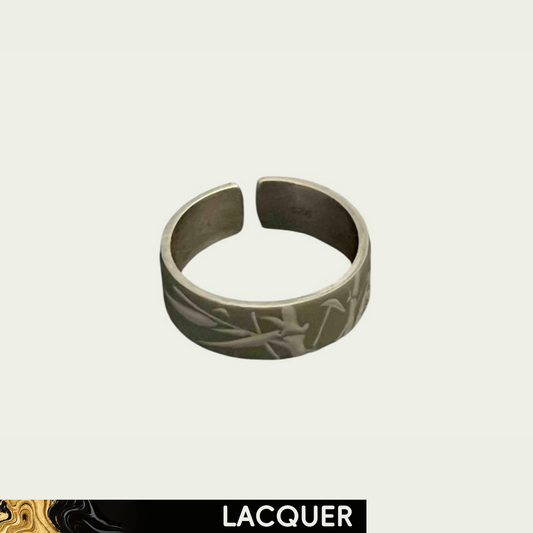 White Bamboo in Sage Green (Bamboo) Lacquer Hand Painted Ring