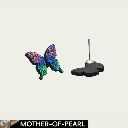 Green & Purple Butterfly (Butterfly) Mother-of-Pearl Lacquer Ear Stud