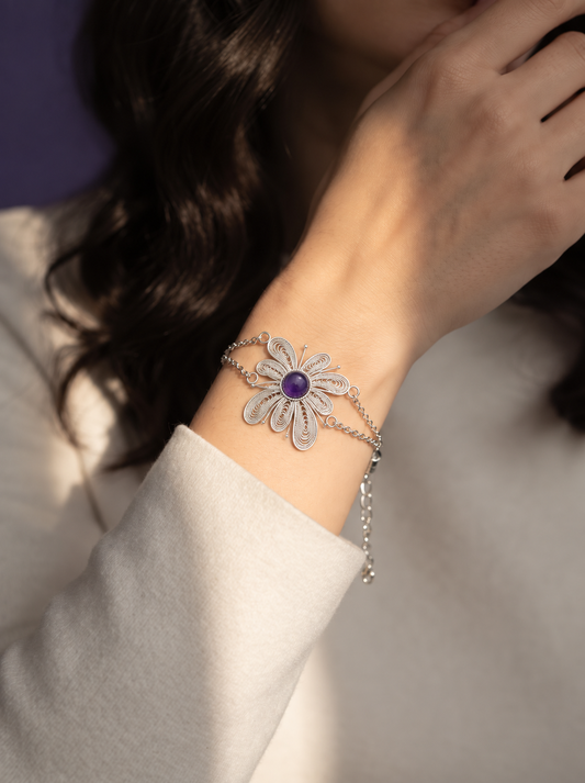 Wisdom Seeker (Crystal Fireworks) Filigree Inlay Bracelet worn by a model