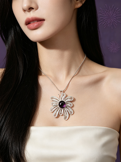 Wisdom Seeker (Crystal Fireworks) Filigree Inlay Necklace worn by a model