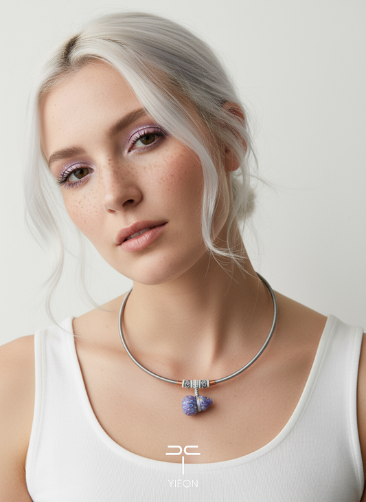 Lavender Maze (Fulu) Daqi Lacquer Hand Painted Necklace