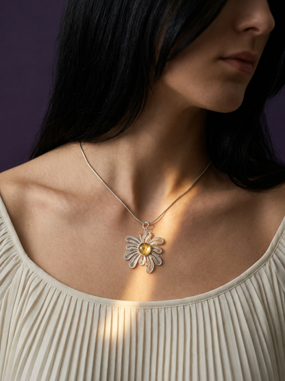 Light Bearer (Crystal Fireworks) Filigree Inlay Necklace worn by a model