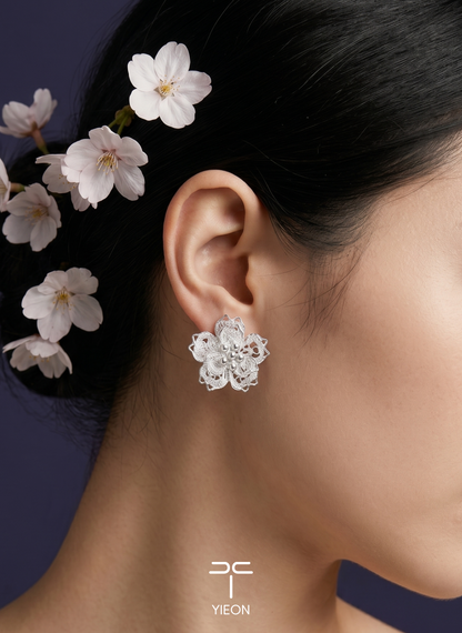 Sakura (Blossoms) Filigree Inlay Ear Stud