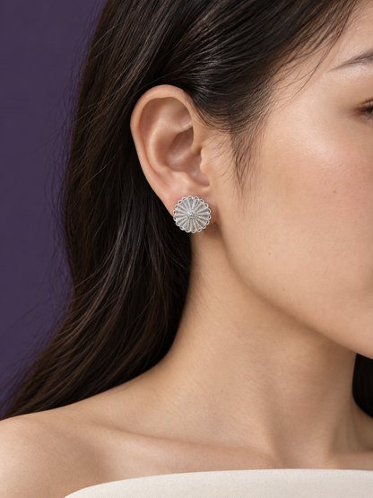Halo (Sun) Filigree Inlay Earring worn by a model