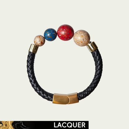 Daylight hand-painted lacquer bracelet with red, blue and ivory beads