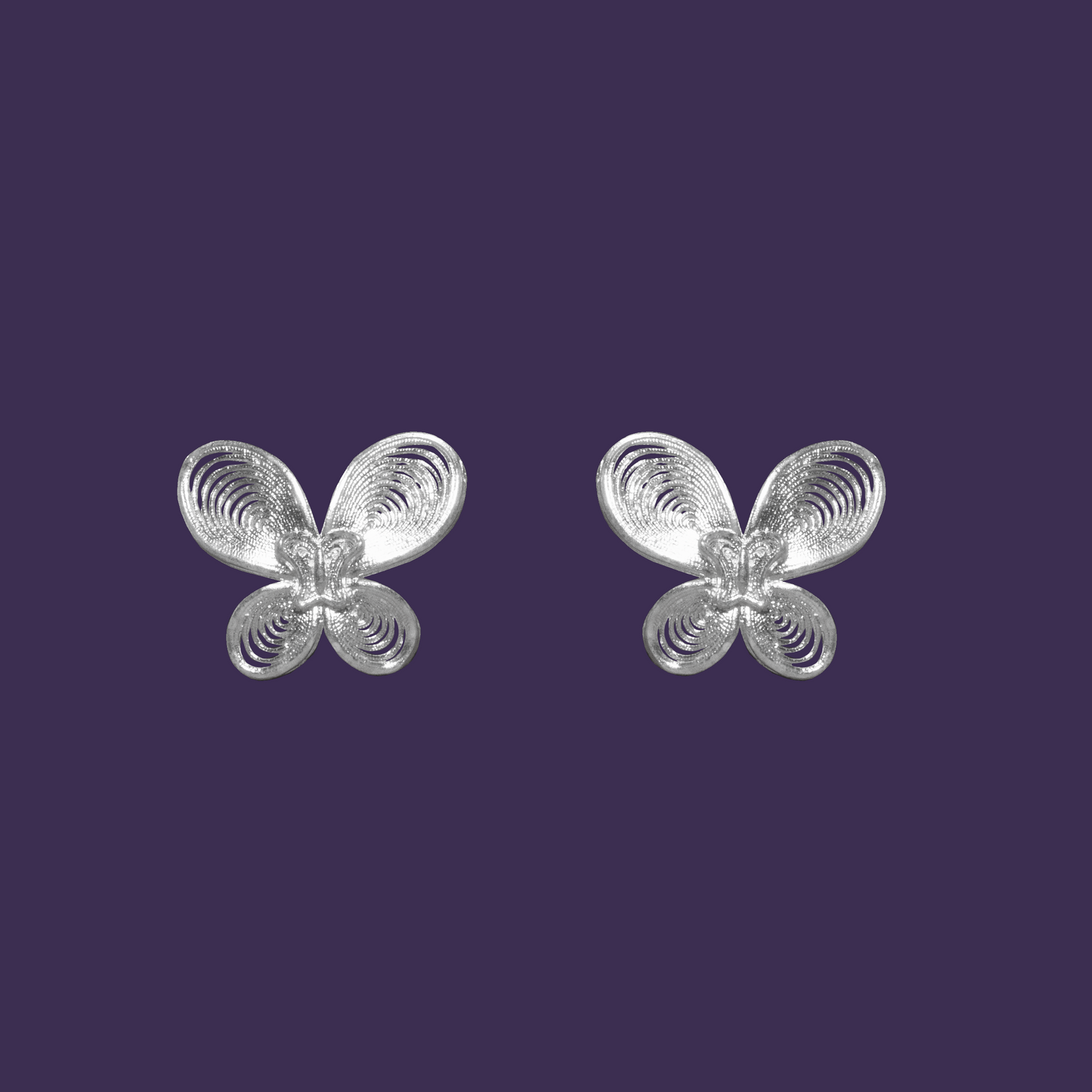 Butterfly filigree ear studs in 999 fine silver