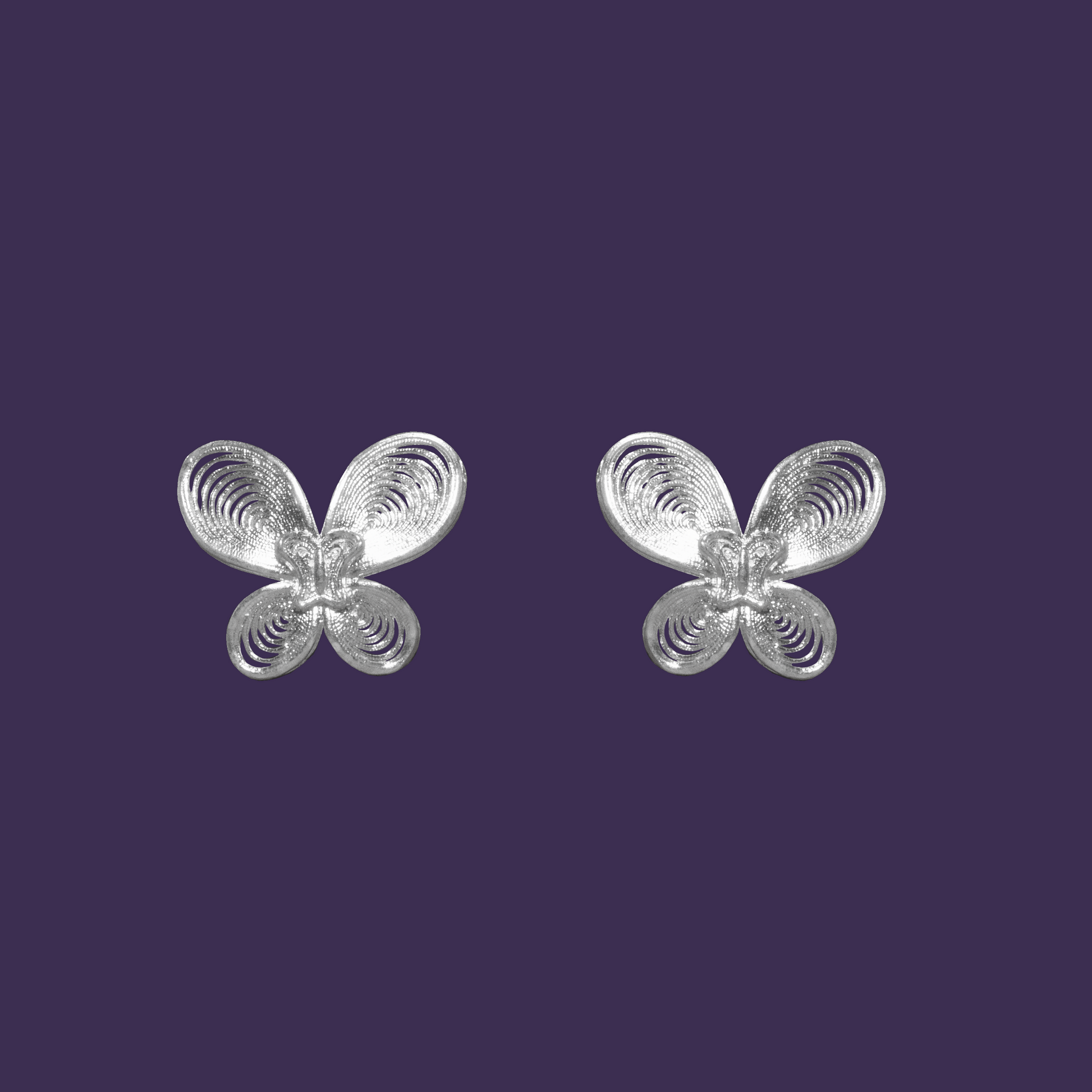 Butterfly filigree ear studs in 999 fine silver