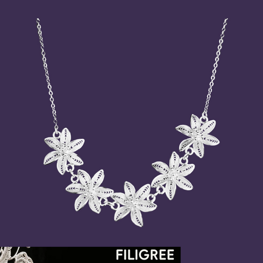 Lily five-flower filigree necklace in fine silver