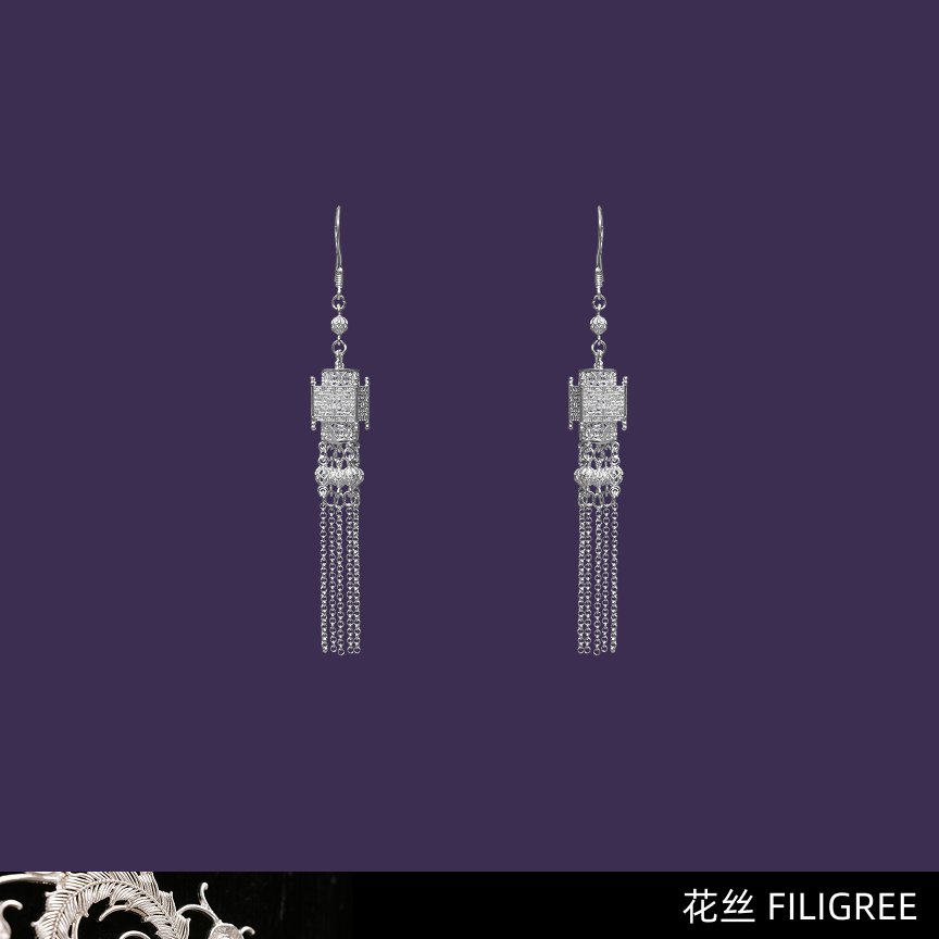 Palace Lantern filigree drop earrings in 999 fine silver