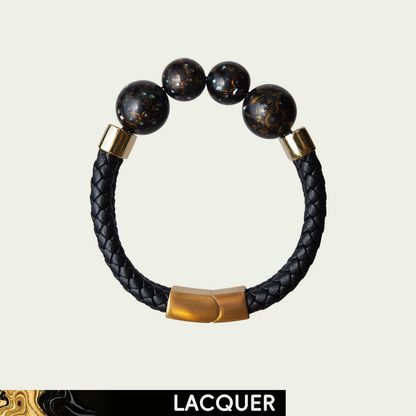Midnight hand-painted lacquer bracelet with black and gold beads