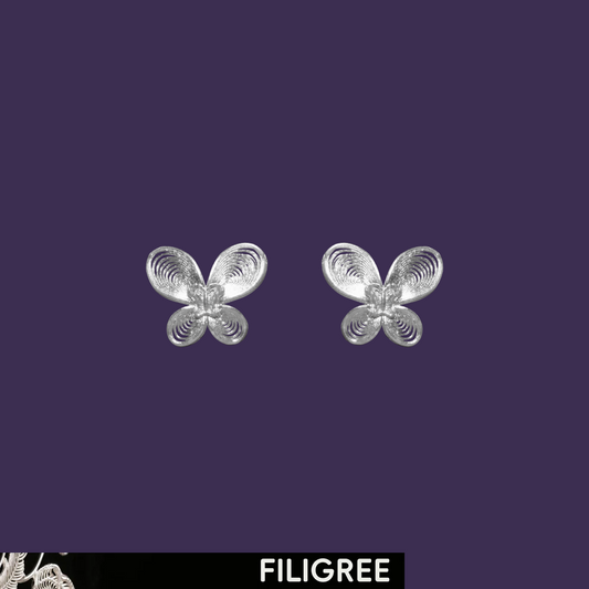 Butterfly filigree ear studs in 999 fine silver