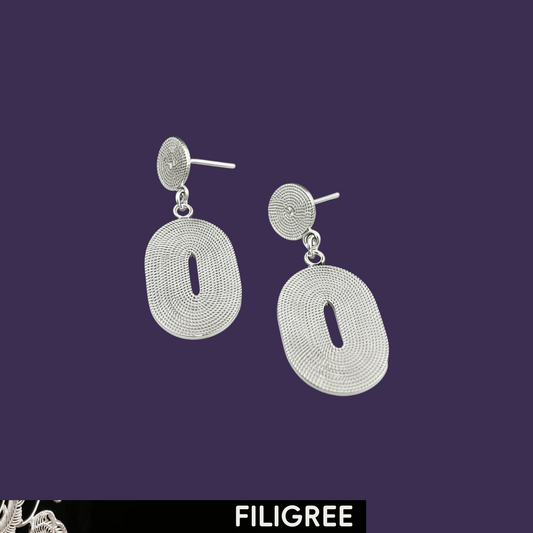 Echo filigree drop earrings in 999 fine silver
