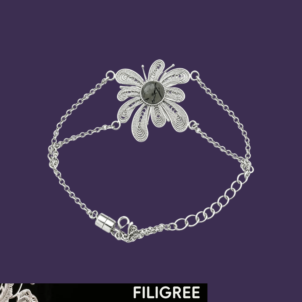 Night Guardian (Crystal Fireworks) Filigree Inlay Bracelet