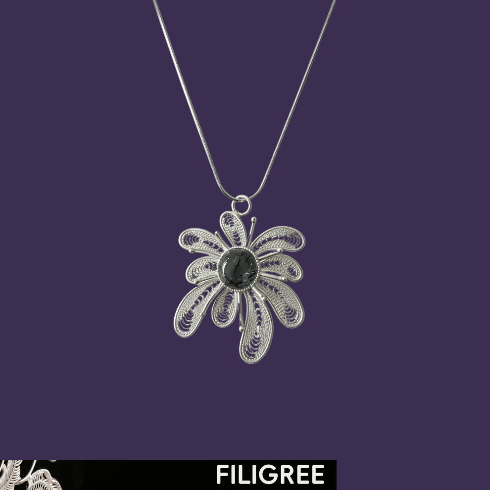 Night Guardian (Crystal Fireworks) Filigree Inlay Necklace