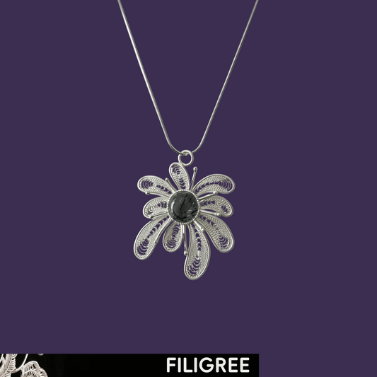 Night Guardian (Crystal Fireworks) Filigree Inlay Necklace