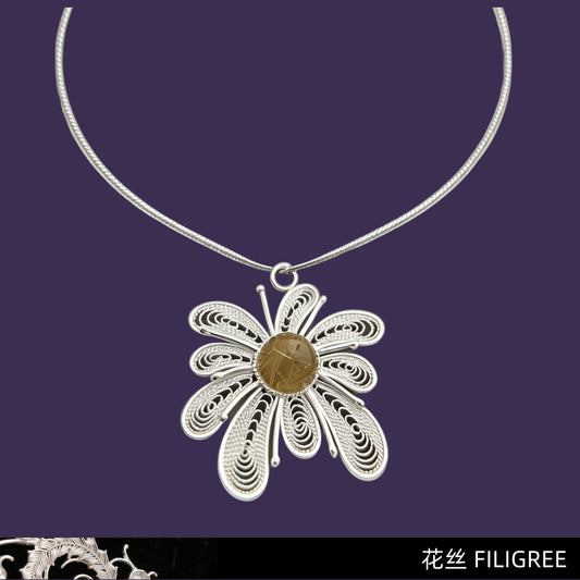 Light Bearer (Crystal Fireworks) Filigree Inlay Necklace