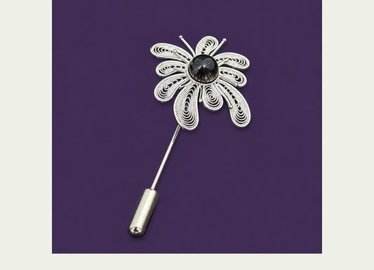 Night Guardian (Crystal Fireworks) Filigree Inlay Brooch