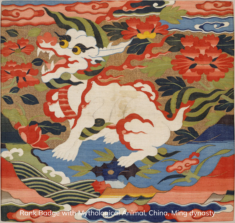 Ming dynasty kesi silk rank badge with a crane and colourful clouds.