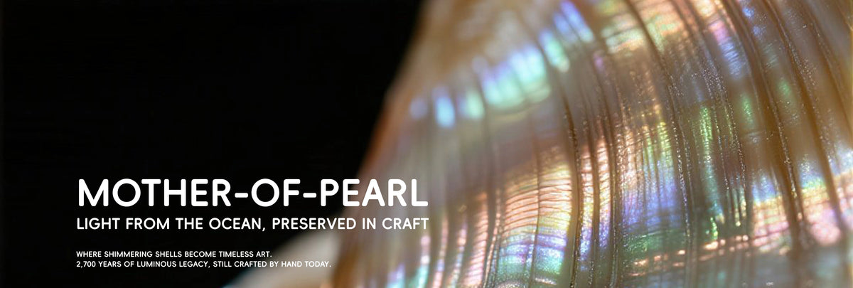 Close-up of iridescent mother-of-pearl mosaic inlay.