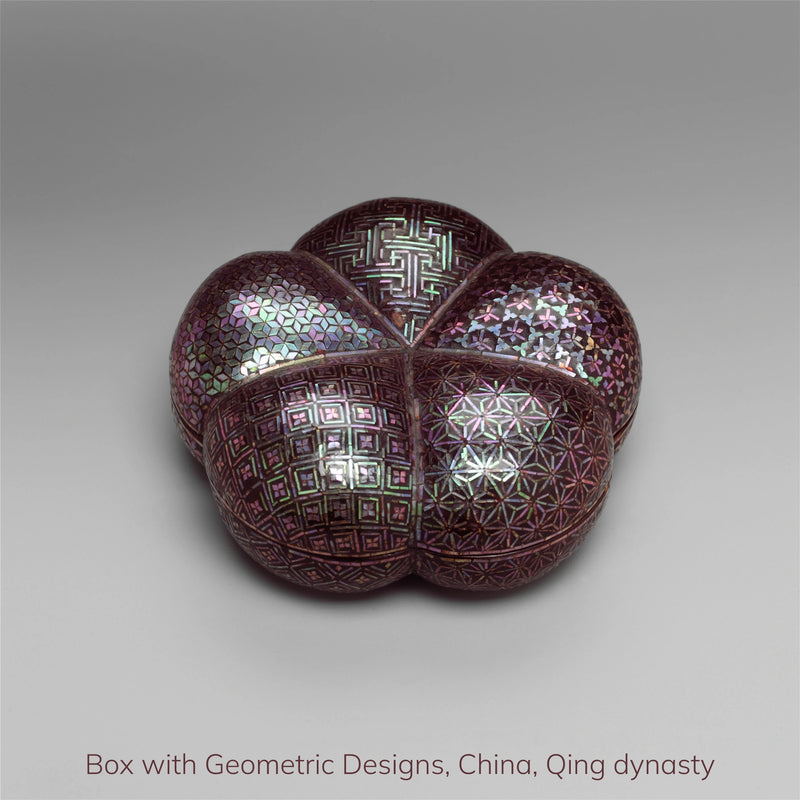 Korean lacquer box inlaid with mother-of-pearl, shown in full.