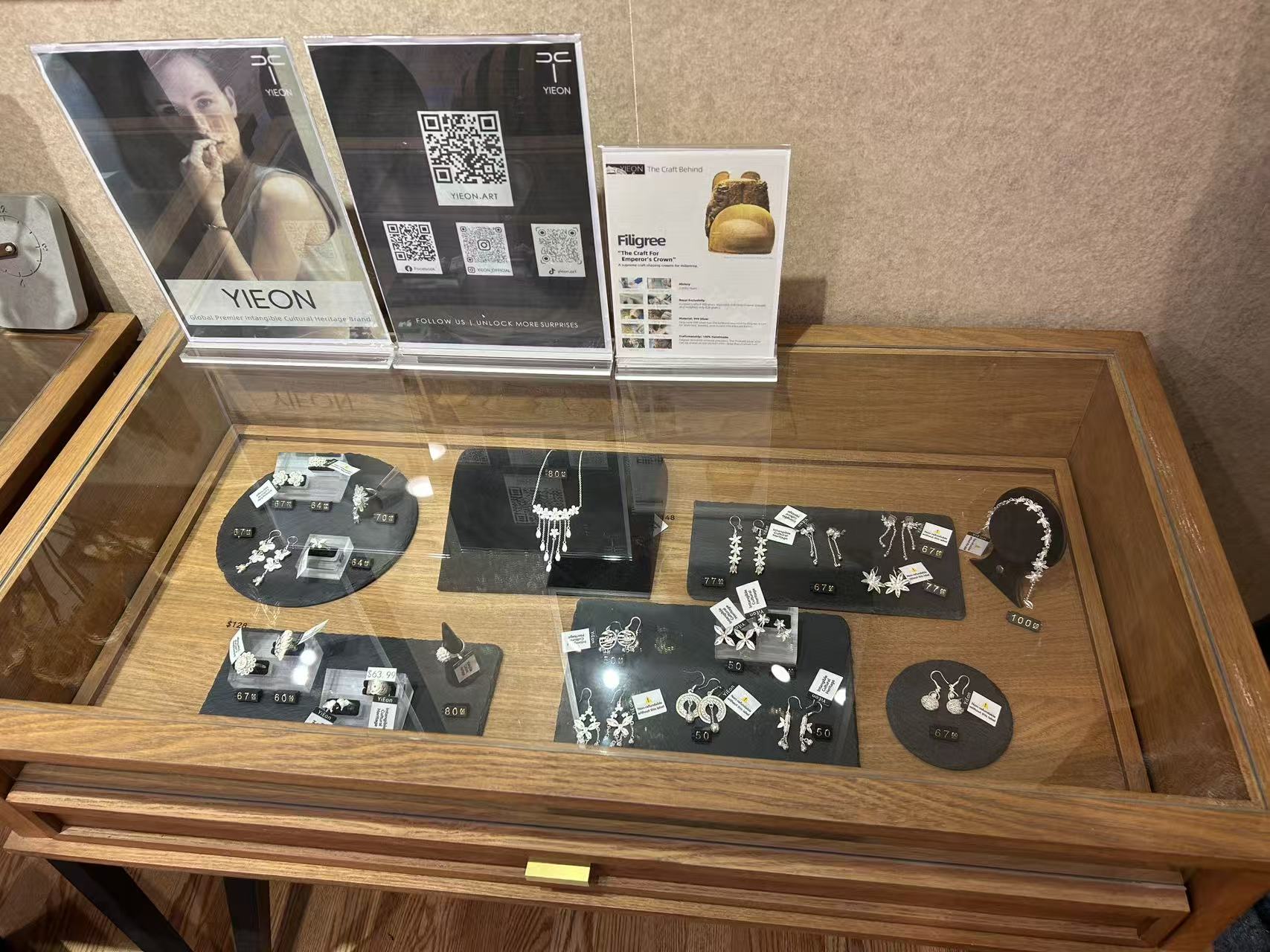YIEON jewelry displayed inside ING Art Studio in Fremont, California